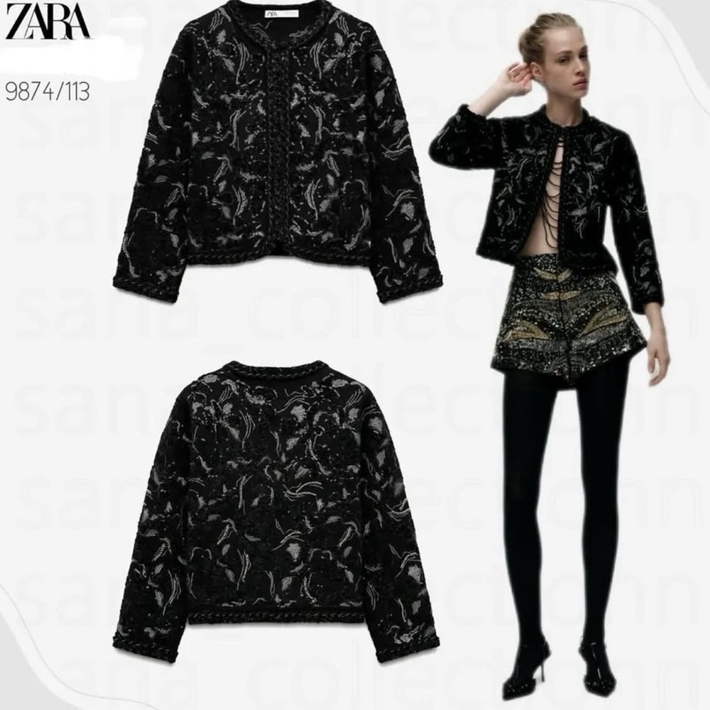 NWT ZARA KNIT CARDIGAN WITH SEQUINS SIZE L